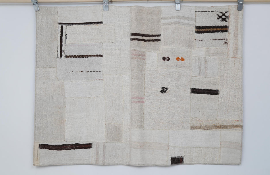 3x5 Hemp Patchwork Tapestry Rug, Handmade Turkish Textile Wall Hanging, One of a Kind Fiber Art
