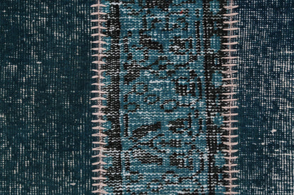 2x3 Vintage Turkish Patchwork Rug, Handmade Small Wool Cotton Accent Rug, Blue Patchwork Entryway Rug