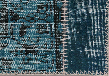 2x3 Vintage Turkish Patchwork Rug, Handmade Small Wool Cotton Accent Rug, Blue Patchwork Entryway Rug