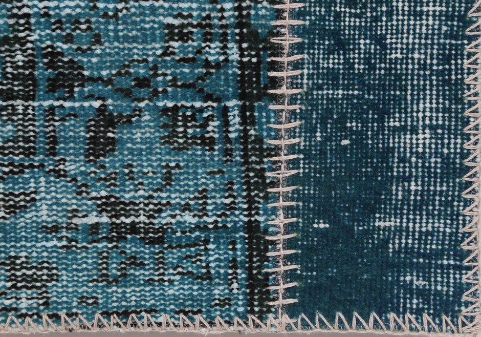 2x3 Vintage Turkish Patchwork Rug, Handmade Small Wool Cotton Accent Rug, Blue Patchwork Entryway Rug