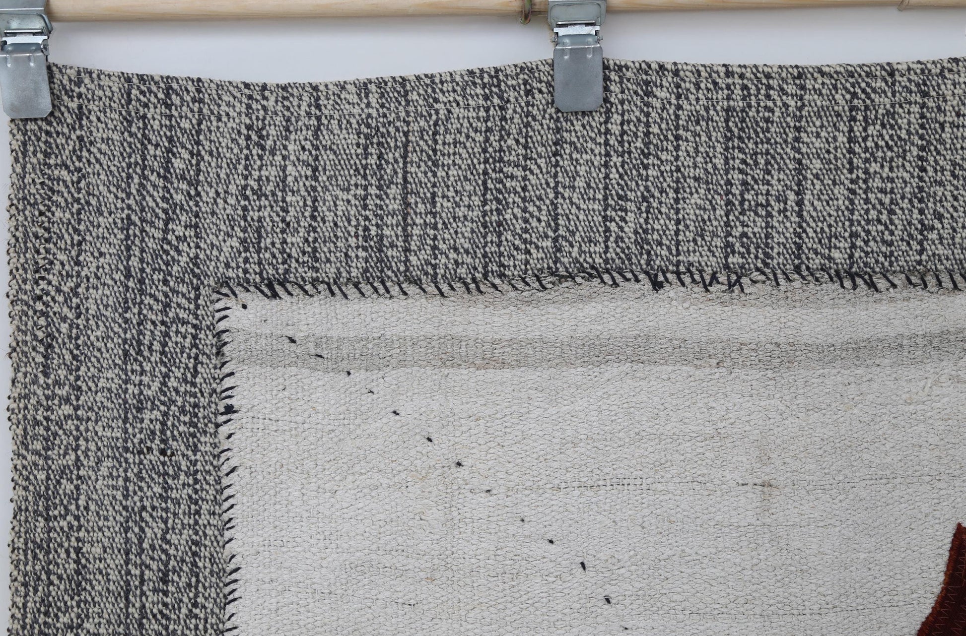 3x4 Vintage Turkish Minimalist Tapestry Rug, Handwoven Wool Hemp Wall Hanging, White Textile Fiber Art