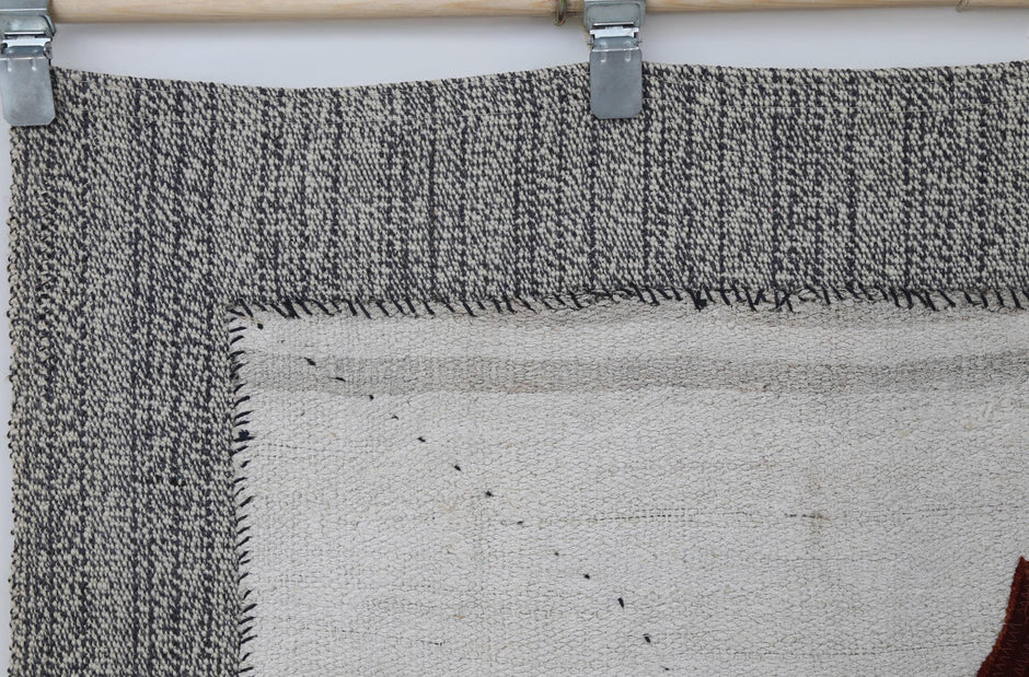 3x4 Vintage Turkish Minimalist Tapestry Rug, Handwoven Wool Hemp Wall Hanging, White Textile Fiber Art