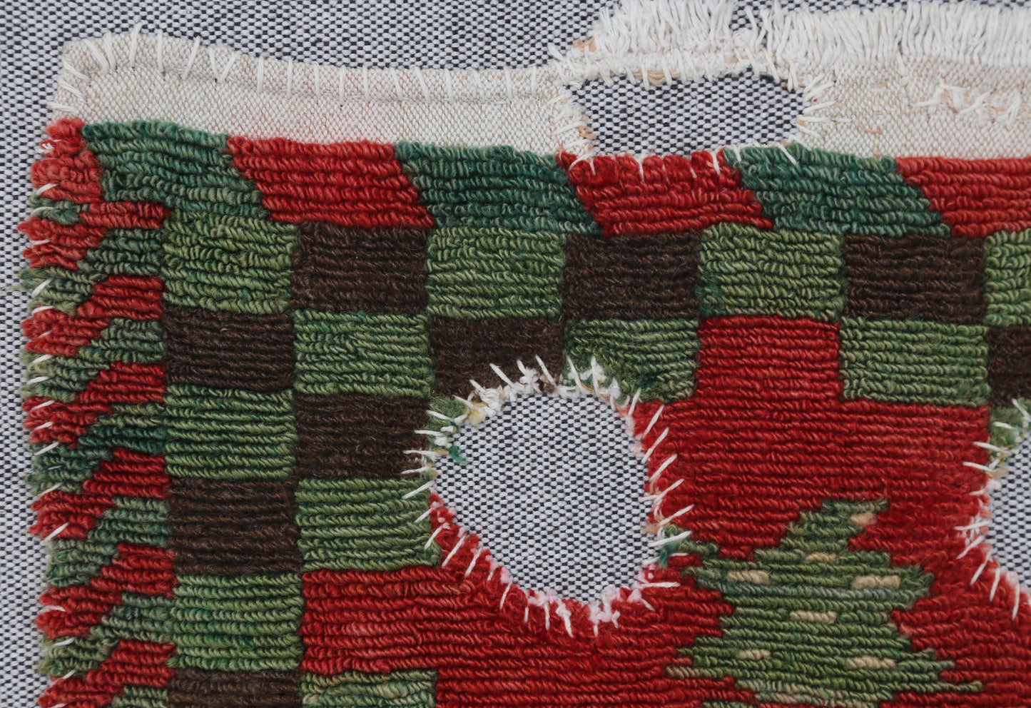3x4 Vintage Turkish Tapestry Rug, Handmade Wool Wall Hanging, Green Red Tribal Textile Art