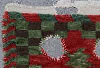 Vintage Turkish Tapestry Rug, Green Red Folk Wall Hanging (2'8" x 4'1") - photo 4 of 9
