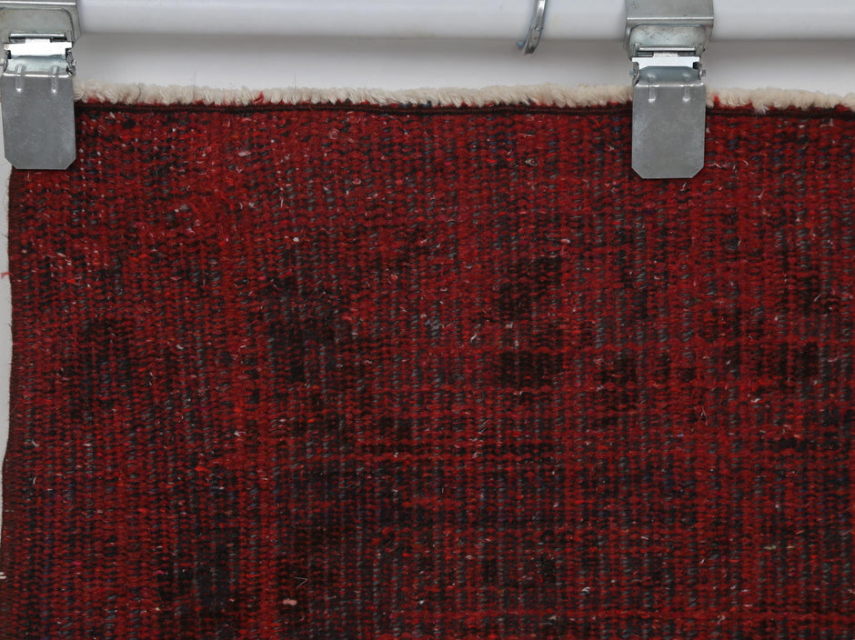 2x5 Vintage Turkish Runner Rug, Handmade Wool Cotton Hallway Rug, Distressed Red Entryway Accent Rug
