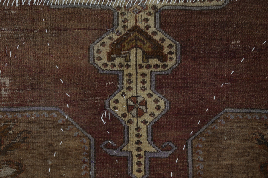 3x4 Vintage Turkish Medallion Tapestry Rug, Handwoven Wall Hanging, Brown Red Textile Art Decor
