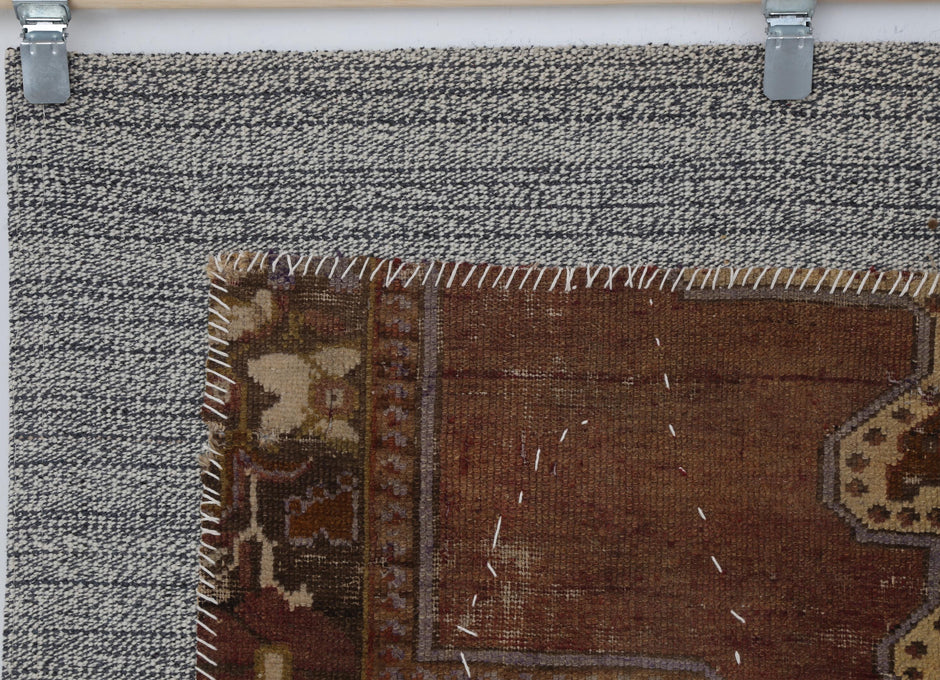 3x4 Vintage Turkish Medallion Tapestry Rug, Handwoven Wall Hanging, Brown Red Textile Art Decor