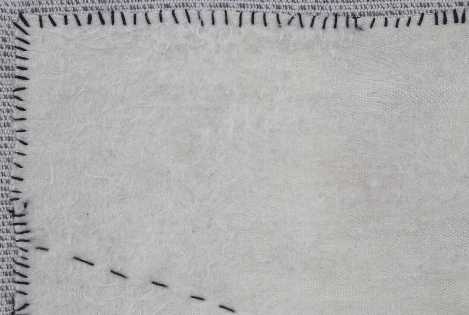 3x4 Minimalist Turkish Wool Tapestry Rug, Handmade Beige White Wall Hanging, Organic Fiber Textile Art