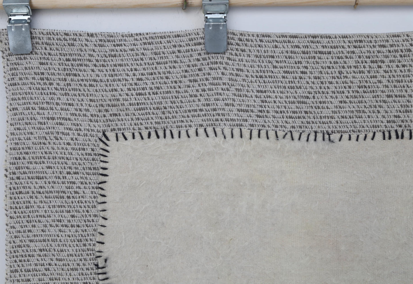 3x4 Minimalist Turkish Wool Tapestry Rug, Handmade Beige White Wall Hanging, Organic Fiber Textile Art