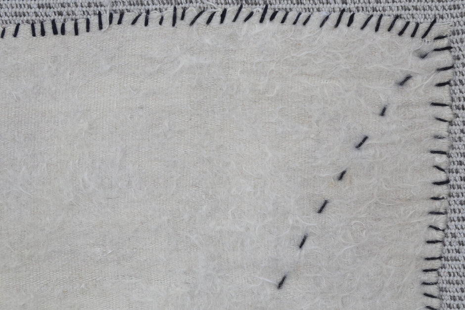 3x4 Minimalist Turkish Wool Tapestry Rug, Handmade Beige White Wall Hanging, Organic Fiber Textile Art