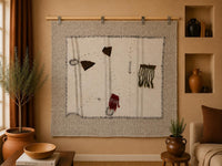 Vintage Turkish Tapestry Rug, White Abstract Wall Hanging (3'5" x 4'3") - photo 1 of 10