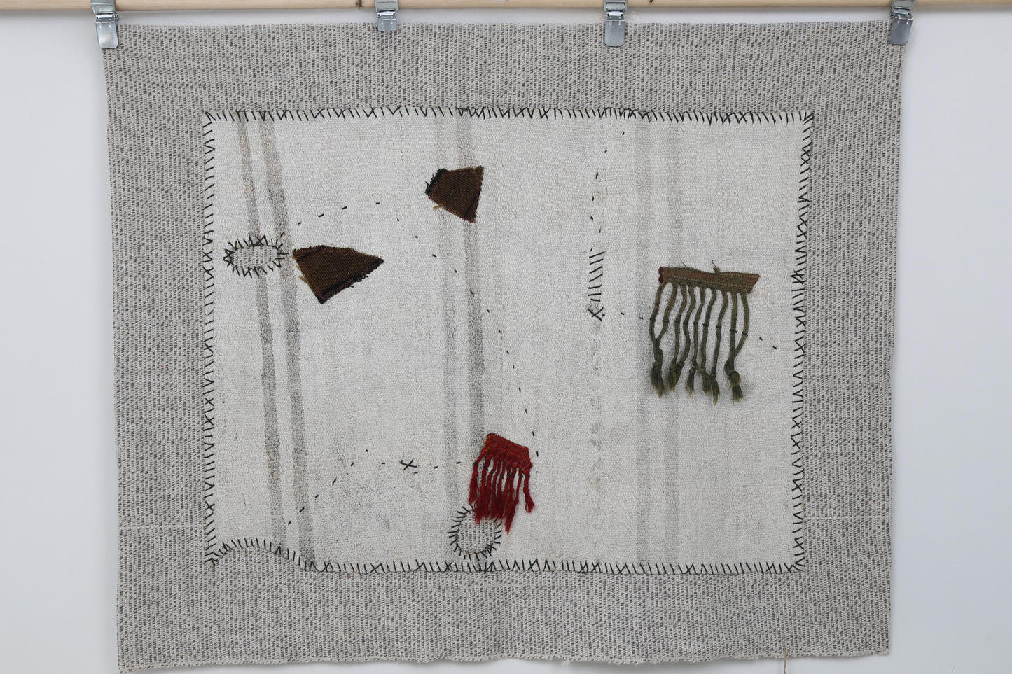 3x4 Handmade Hemp Tapestry Rug, Minimalist White Turkish Wall Hanging, Organic Fiber Textile Art