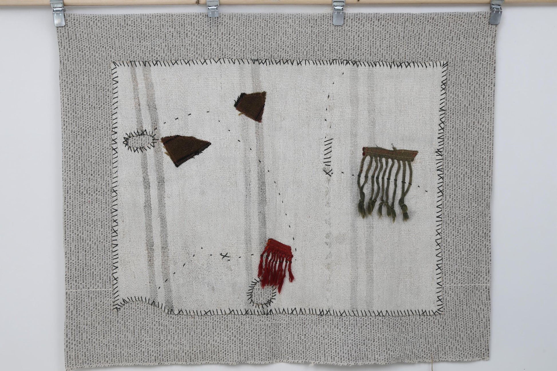 3x4 Handmade Hemp Tapestry Rug, Minimalist White Turkish Wall Hanging, Organic Fiber Textile Art