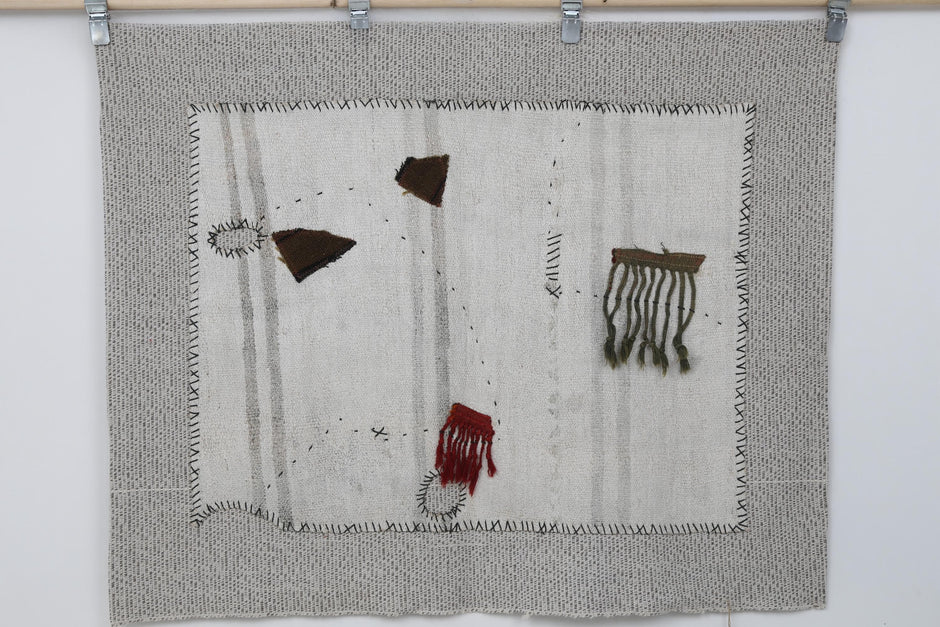 3x4 Handmade Hemp Tapestry Rug, Minimalist White Turkish Wall Hanging, Organic Fiber Textile Art