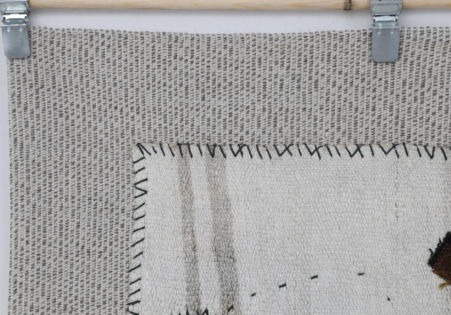 3x4 Handmade Hemp Tapestry Rug, Minimalist White Turkish Wall Hanging, Organic Fiber Textile Art
