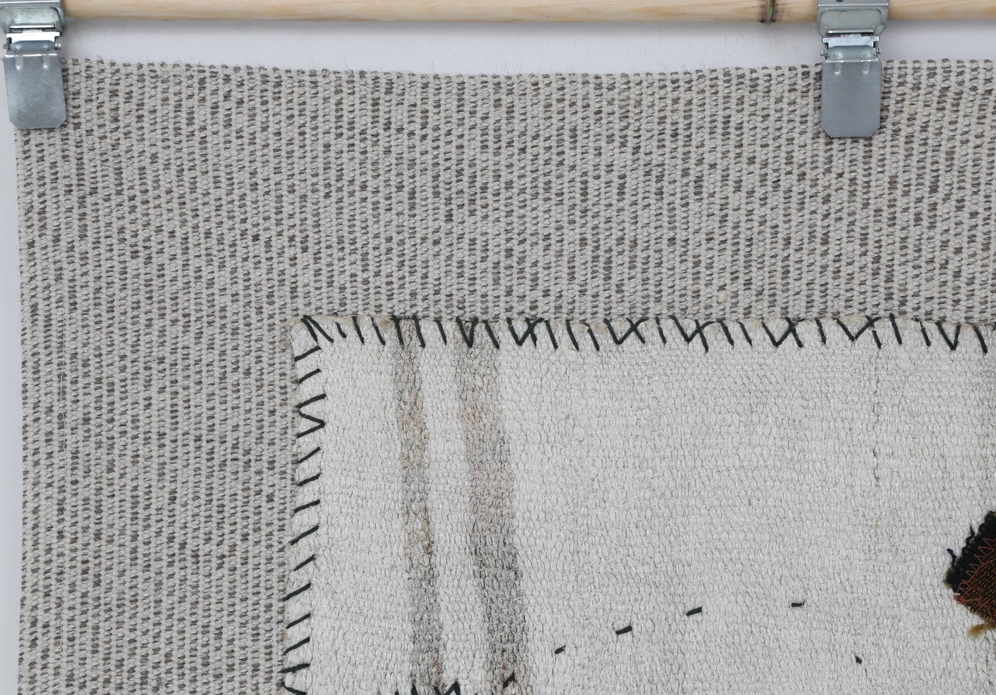 3x4 Handmade Hemp Tapestry Rug, Minimalist White Turkish Wall Hanging, Organic Fiber Textile Art
