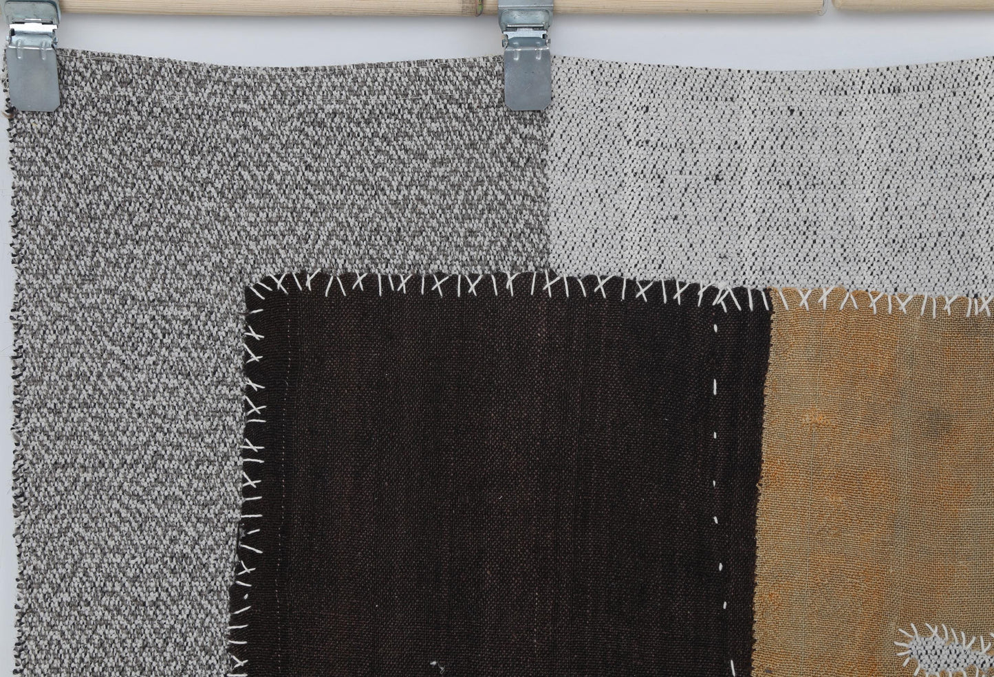 3x4 Handmade Wool Tapestry Rug, Neutral Brown Color Block Wall Hanging, Modern Textile Art