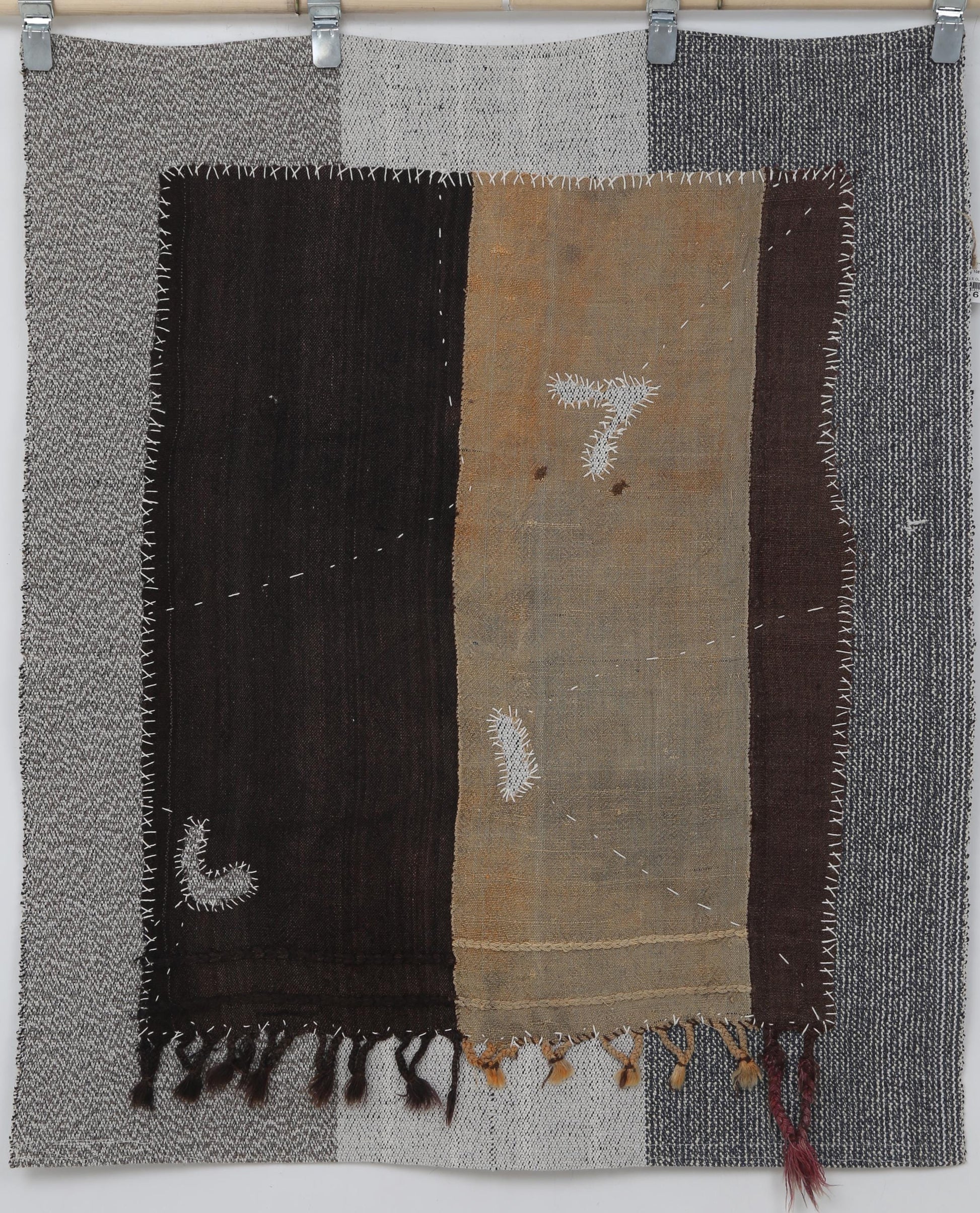3x4 Handmade Wool Tapestry Rug, Neutral Brown Color Block Wall Hanging, Modern Textile Art