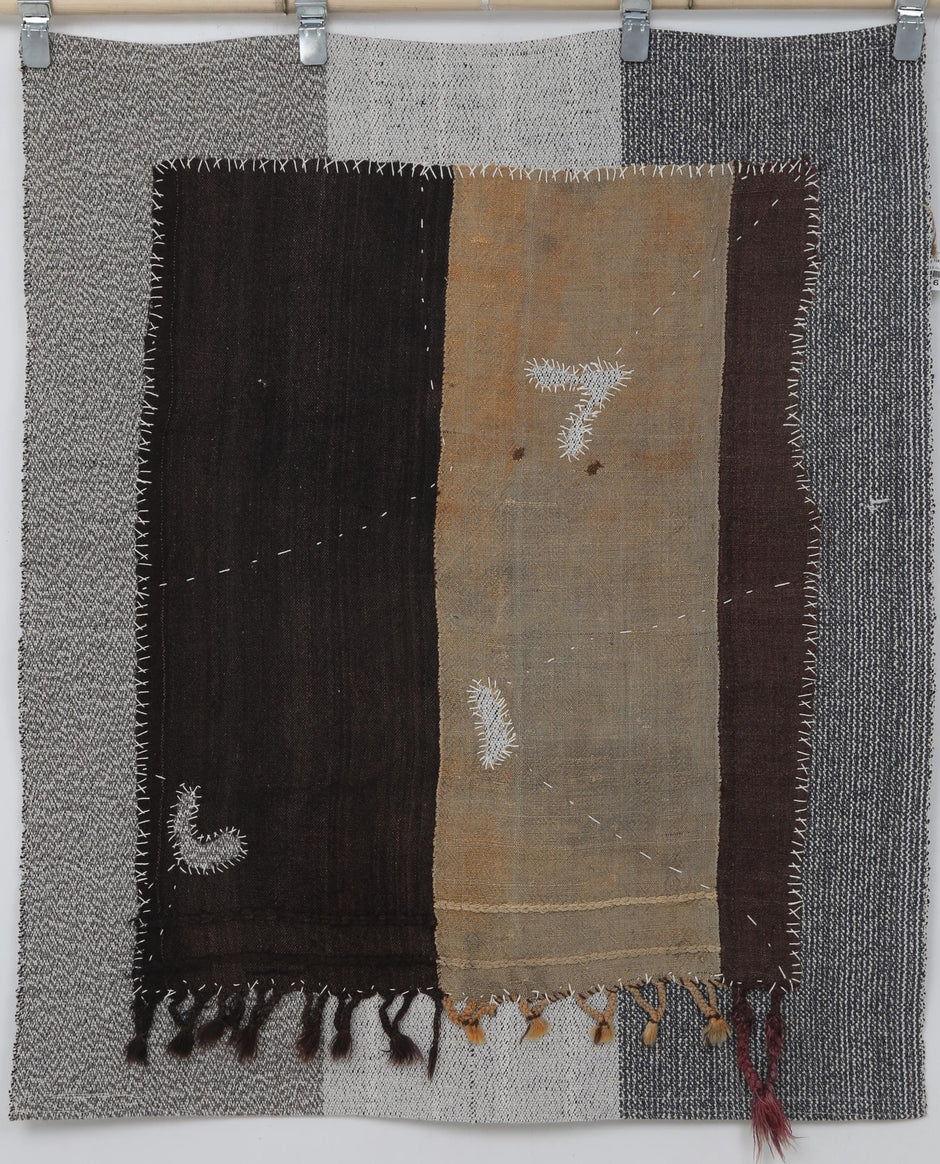 3x4 Handmade Wool Tapestry Rug, Neutral Brown Color Block Wall Hanging, Modern Textile Art