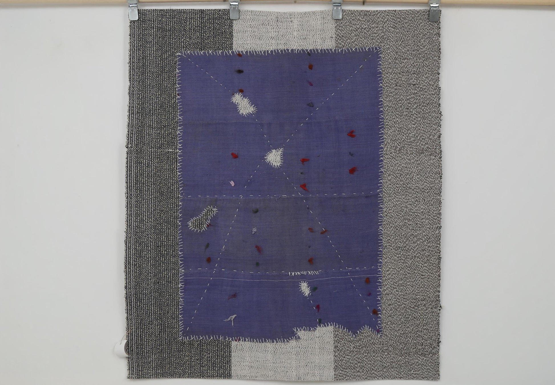 3x4 Handmade Wool Tapestry Rug, Blue Abstract Textile Wall Hanging, Modern Fiber Art Decor