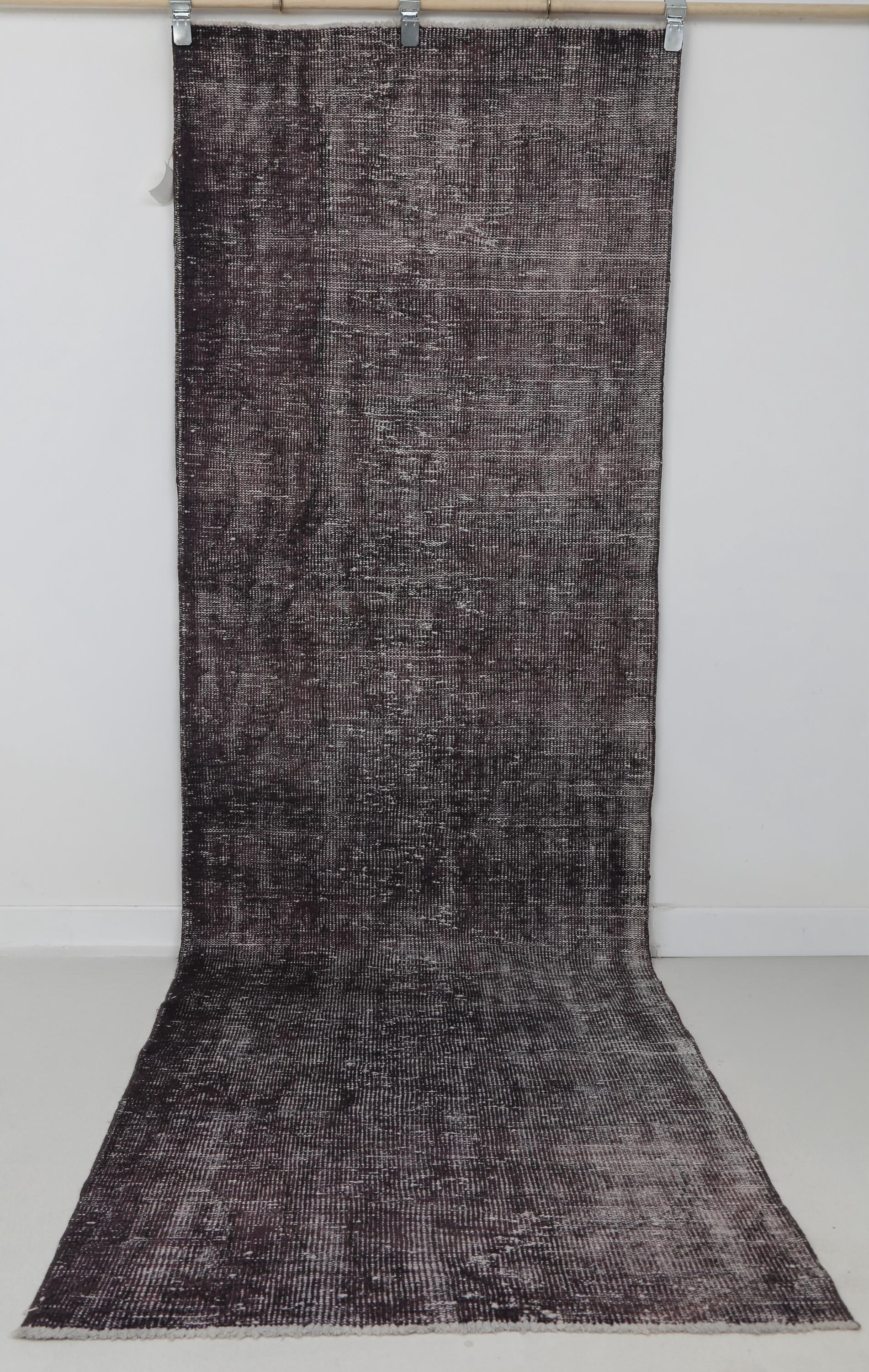 3x10 Vintage Turkish Runner Rug, Handmade Purple Overdyed Wool Runner, Minimalist Hallway Rug