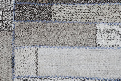 2x8 Vintage Turkish Flatweave Patchwork Runner Rug, Handmade Neutral Wool Hallway Rug, White Black Long Runner