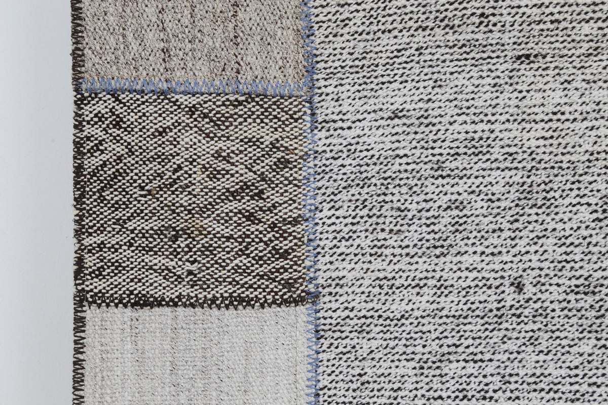2x8 Vintage Turkish Flatweave Patchwork Runner Rug, Handmade Neutral Wool Hallway Rug, White Black Long Runner