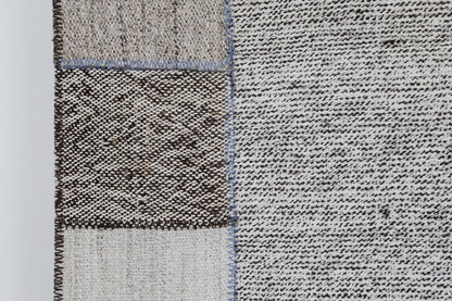 2x8 Vintage Turkish Flatweave Patchwork Runner Rug, Handmade Neutral Wool Hallway Rug, White Black Long Runner
