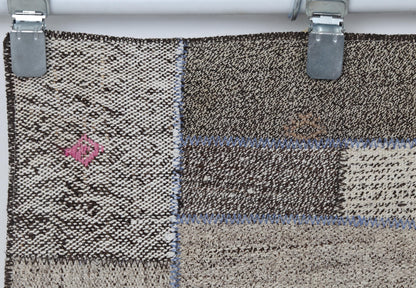 2x8 Vintage Turkish Flatweave Patchwork Runner Rug, Handmade Neutral Wool Hallway Rug, White Black Long Runner