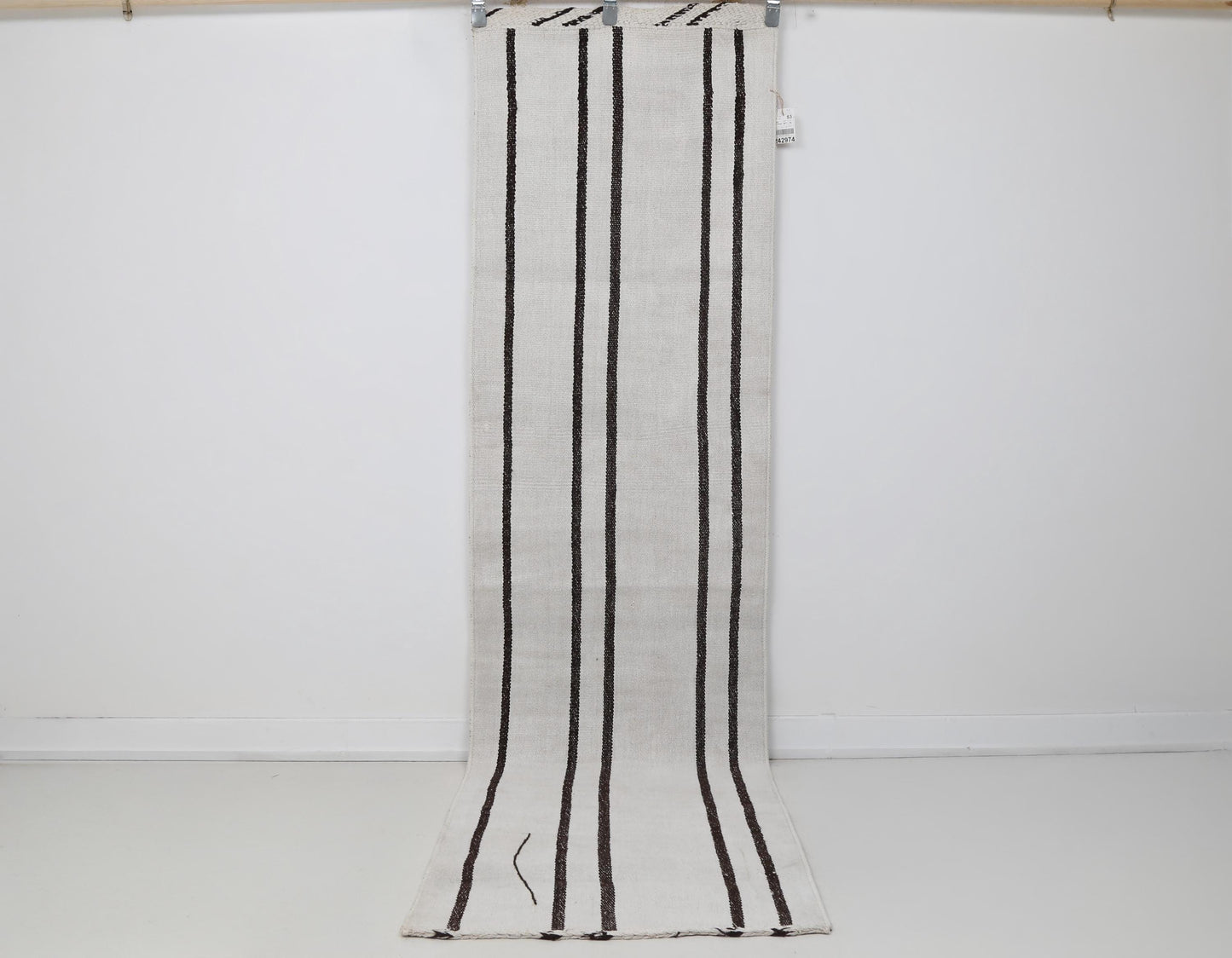 2x9 Vintage Turkish Hemp Runner Rug, Handmade White Black Striped Hallway Runner, Minimalist Wool Hemp Rug