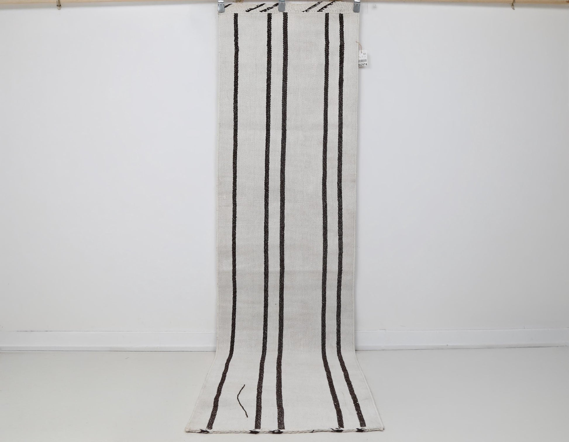 2x9 Vintage Turkish Hemp Runner Rug, Handmade White Black Striped Hallway Runner, Minimalist Wool Hemp Rug