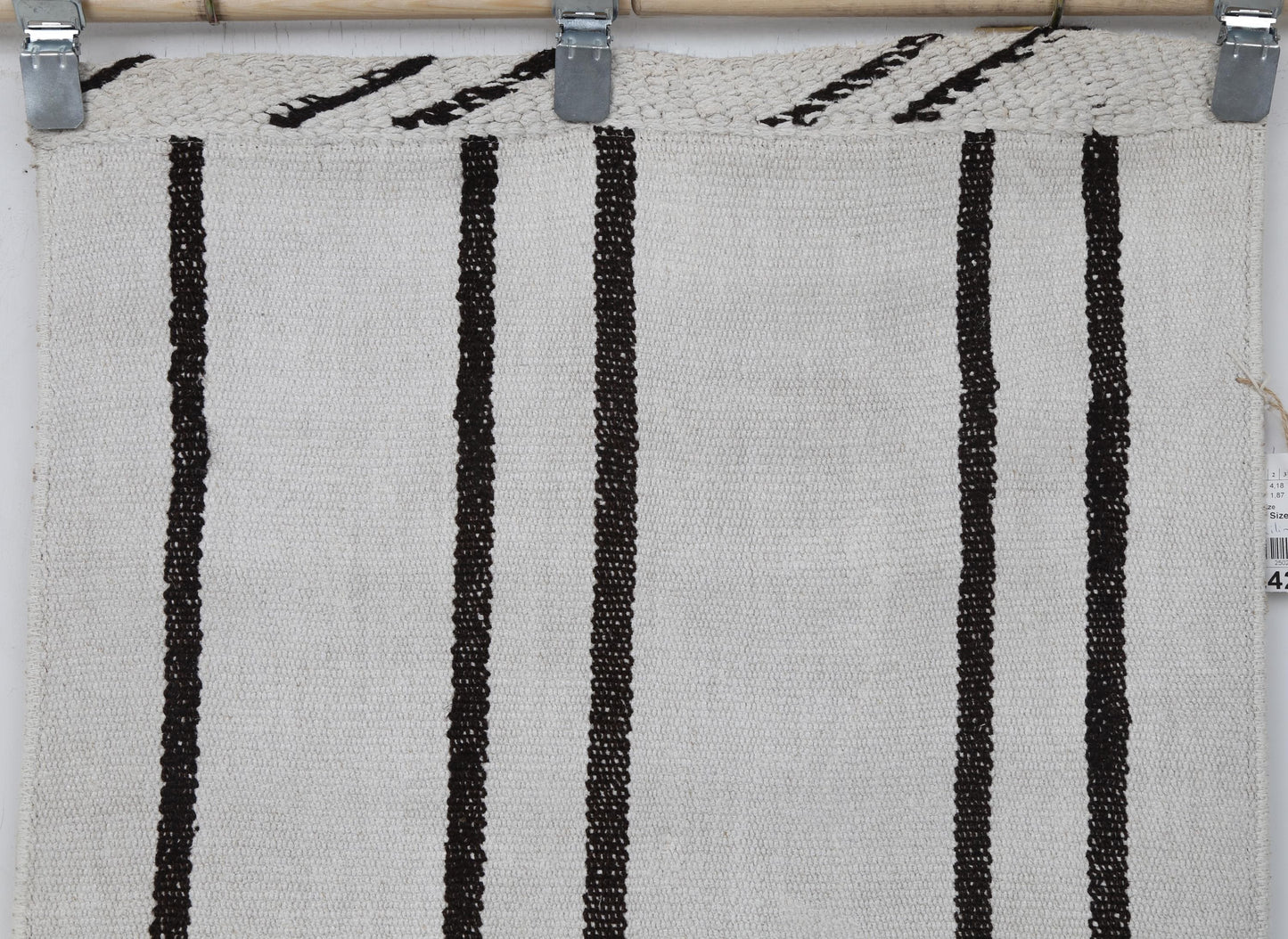 2x9 Vintage Turkish Hemp Runner Rug, Handmade White Black Striped Hallway Runner, Minimalist Wool Hemp Rug