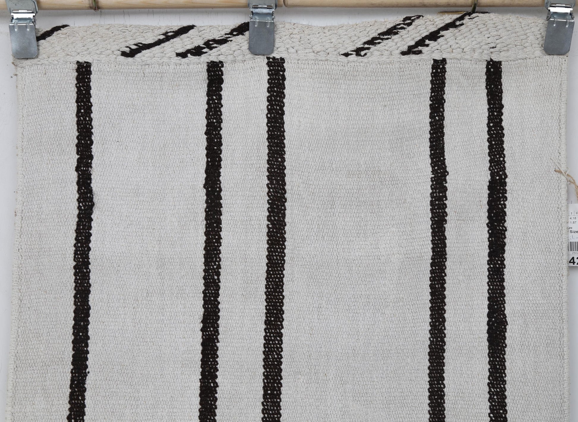 2x9 Vintage Turkish Hemp Runner Rug, Handmade White Black Striped Hallway Runner, Minimalist Wool Hemp Rug