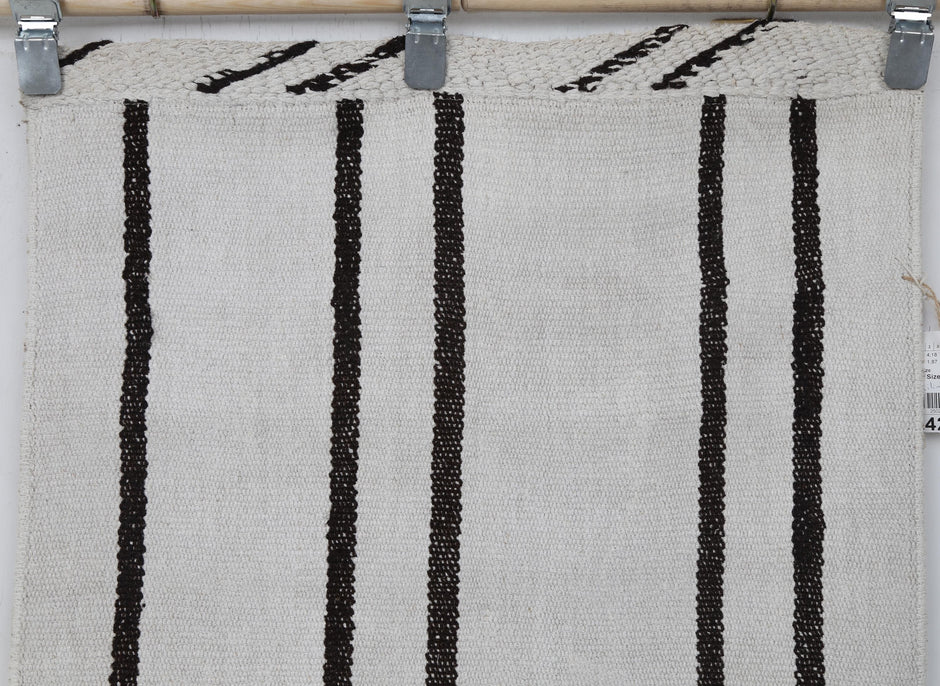 2x9 Vintage Turkish Hemp Runner Rug, Handmade White Black Striped Hallway Runner, Minimalist Wool Hemp Rug