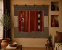 Vintage Turkish Tapestry Rug, Red Rust Striped Motif Wall Hanging (3'7" x 4'5") - photo 1 of 10