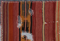 Vintage Turkish Tapestry Rug, Red Rust Striped Motif Wall Hanging (3'7" x 4'5") - photo 4 of 10