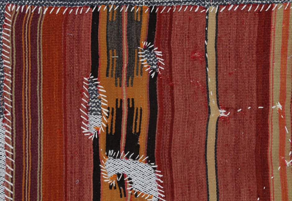 3x4 Handmade Wool Tapestry Rug, Striped Textile Wall Hanging, Modern Fiber Art Decor