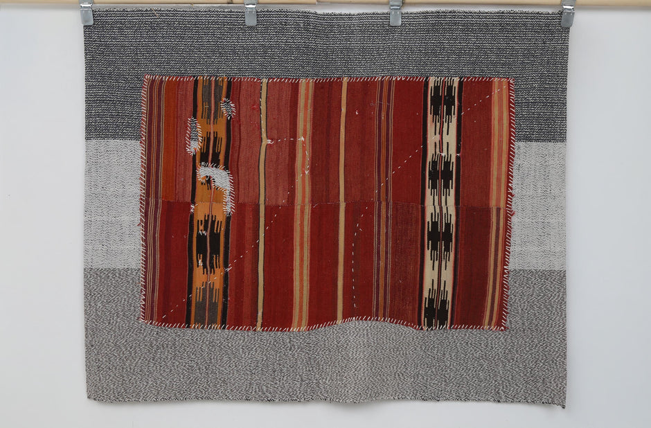 3x4 Handmade Wool Tapestry Rug, Striped Textile Wall Hanging, Modern Fiber Art Decor
