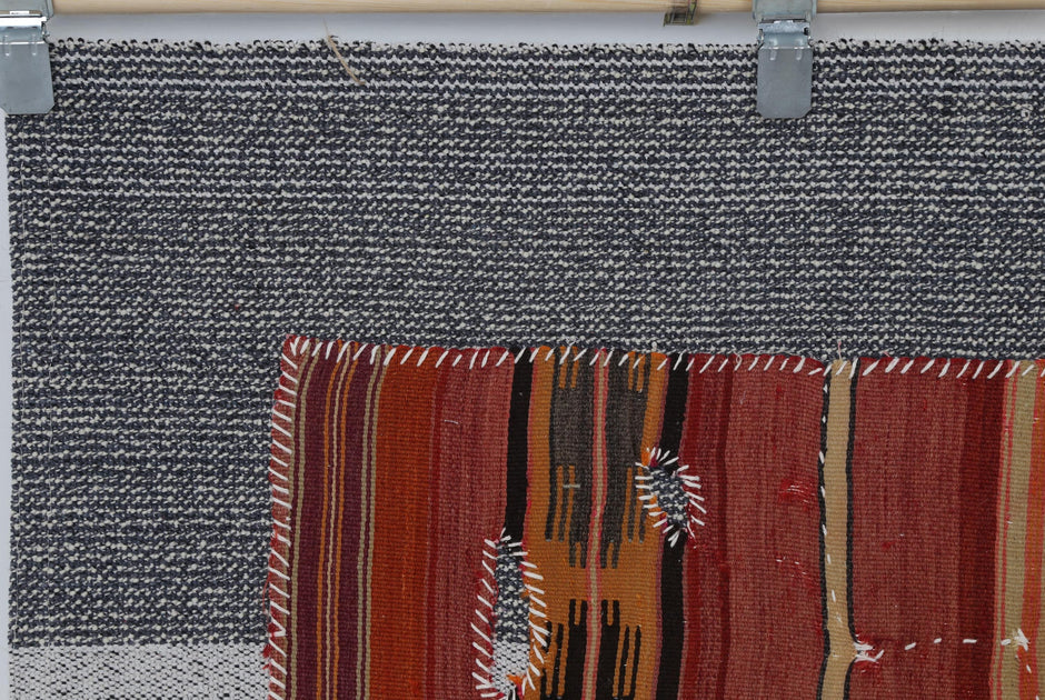 3x4 Handmade Wool Tapestry Rug, Striped Textile Wall Hanging, Modern Fiber Art Decor