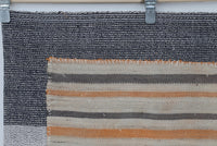 Vintage Turkish Tapestry Rug, Cream Orange Striped Wall Hanging (3'6" x 4'4") - photo 3 of 10