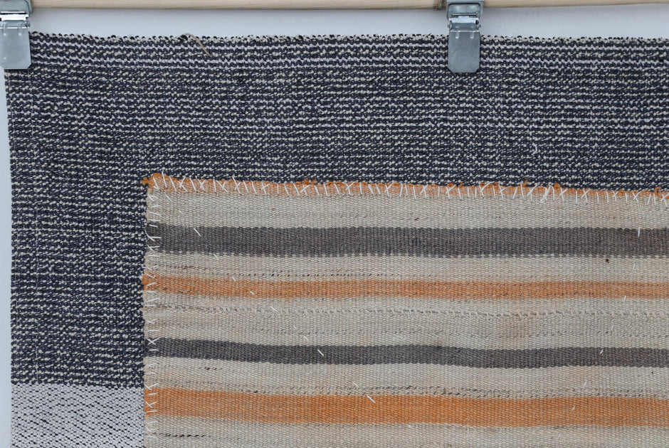 3x4 Handmade Wool Tapestry Rug, Striped Textile Wall Hanging, Minimalist Fiber Art Decor