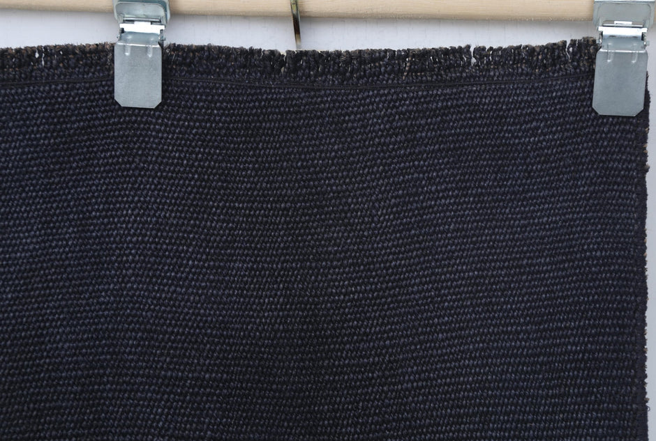 3x4 Vintage Turkish Hemp Rug, Handmade Dark Blue Minimalist Small Area Rug, Solid Hemp Entryway Rug