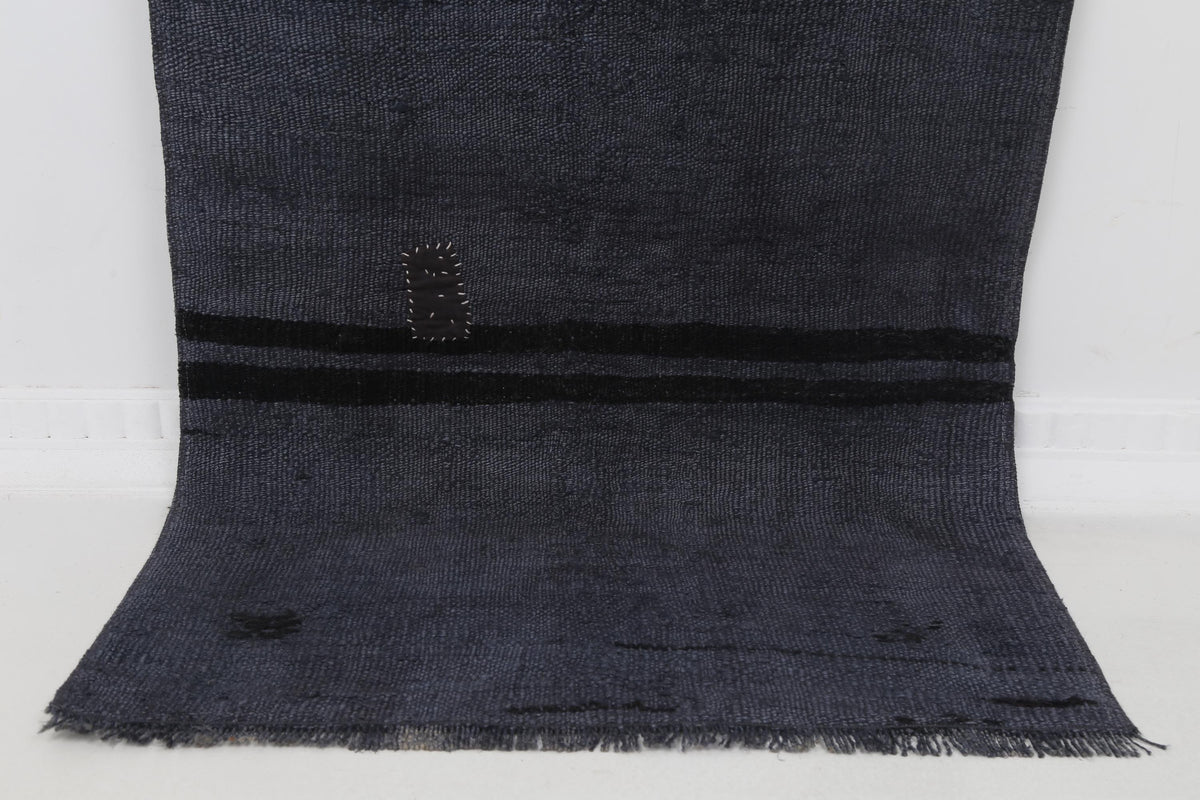 2x7 Vintage Turkish Hemp Runner Rug, Handmade Charcoal Gray Hallway Runner, Minimal Rustic Long Rug