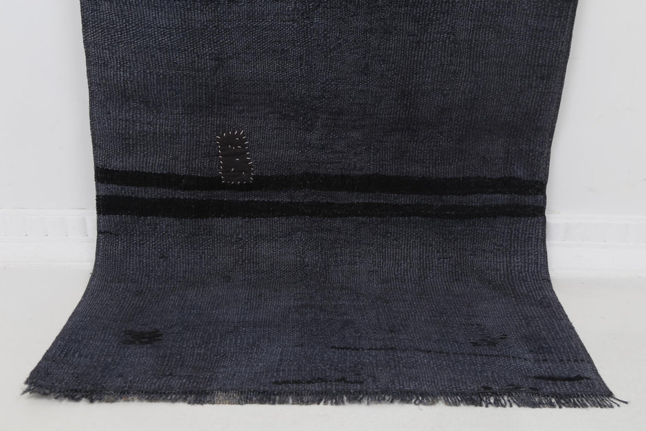 2x7 Vintage Turkish Hemp Runner Rug, Handmade Charcoal Gray Hallway Runner, Minimal Rustic Long Rug