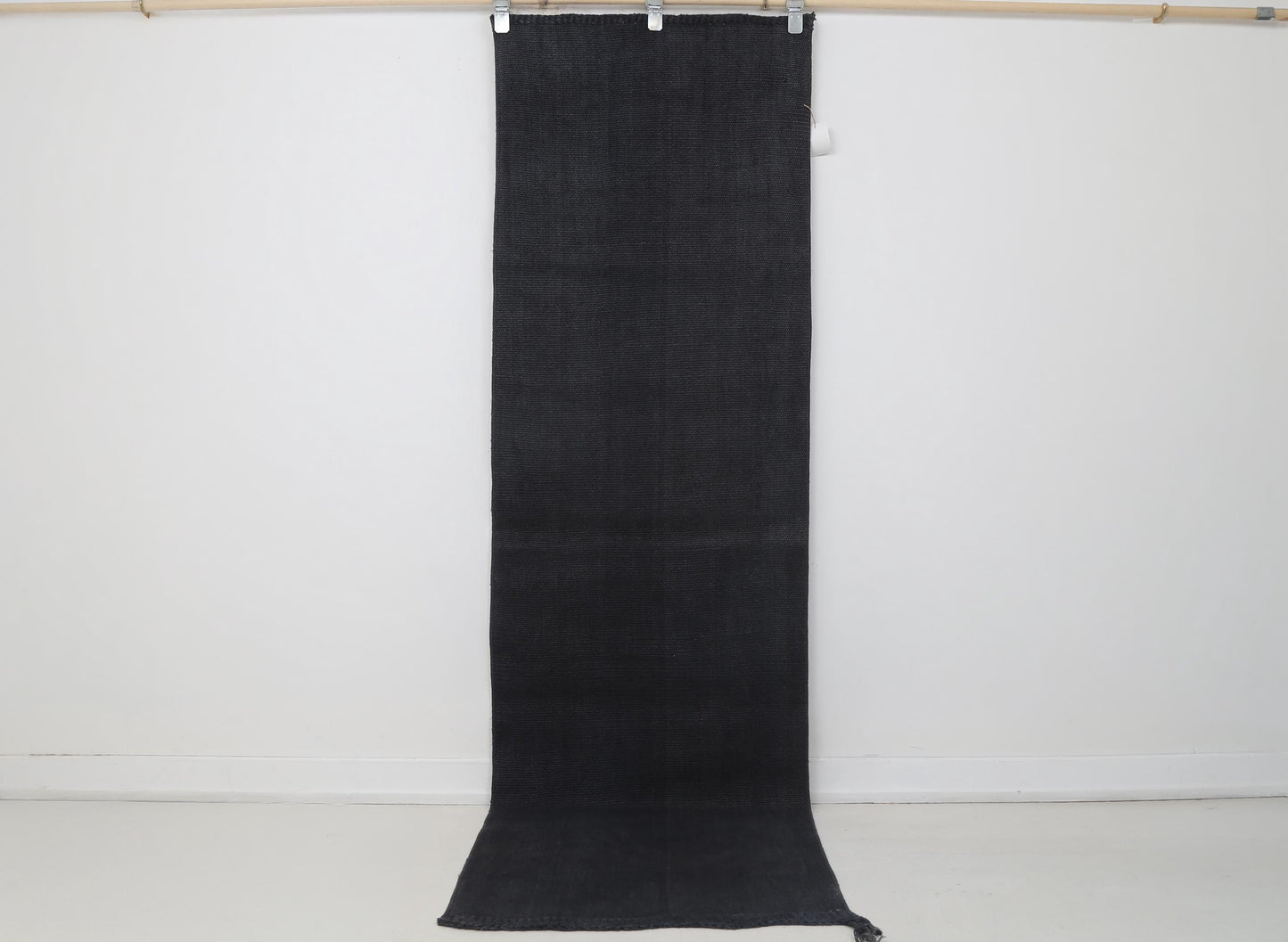 2x8 Vintage Turkish Hemp Runner Rug, Handmade Dark Blue Minimalist Hallway Rug, Solid Natural Hemp Runner
