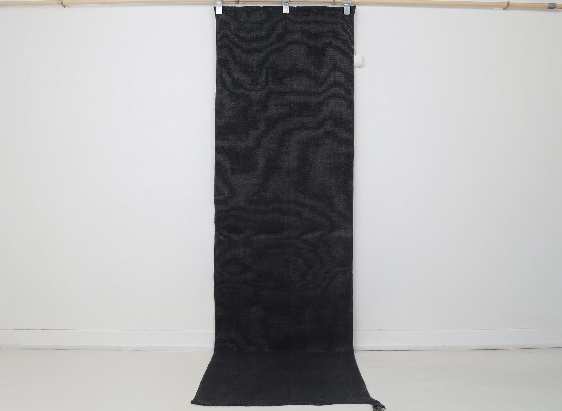 2x8 Vintage Turkish Hemp Runner Rug, Handmade Dark Blue Minimalist Hallway Rug, Solid Natural Hemp Runner