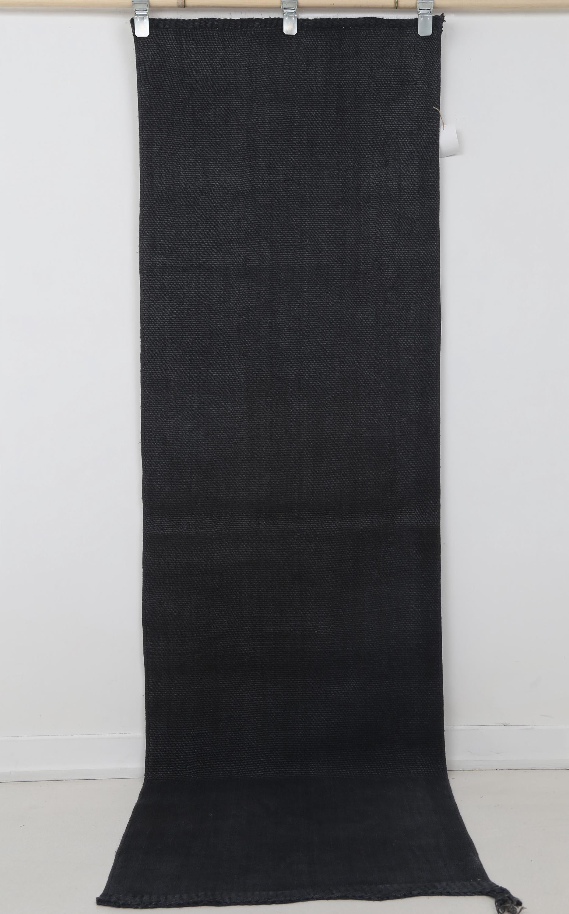 2x8 Vintage Turkish Hemp Runner Rug, Handmade Dark Blue Minimalist Hallway Rug, Solid Natural Hemp Runner