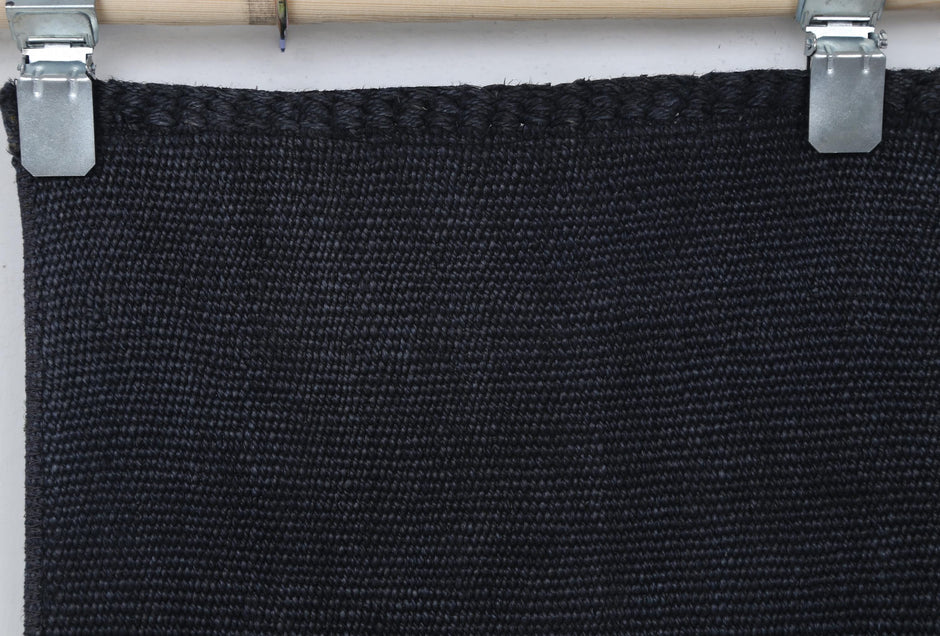 2x8 Vintage Turkish Hemp Runner Rug, Handmade Dark Blue Minimalist Hallway Rug, Solid Natural Hemp Runner
