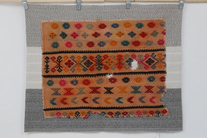 3x4 Handmade Wool Tapestry Rug, Tribal Textile Wall Hanging, Geometric Fiber Art Decor