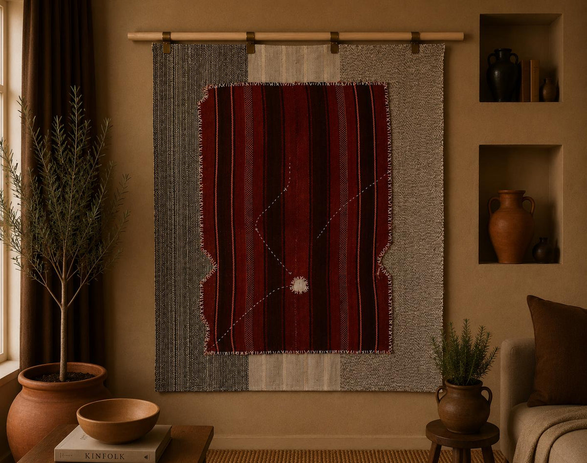 3x4 Vintage Turkish Tapestry Rug, Handwoven Wool Cotton Wall Hanging, Rustic Textile Wall Art